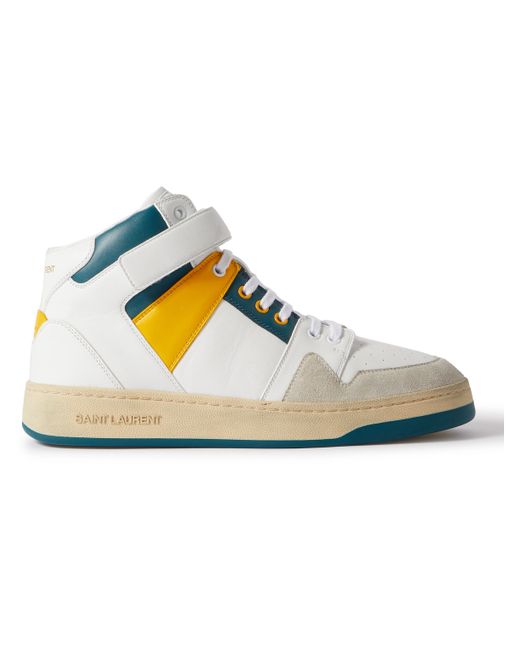 Saint Laurent Lax Colour-Block Leather and Suede High-Top Sneakers