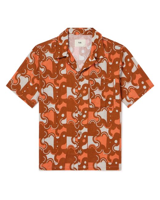 Folk Camp-Collar Printed Ramie Shirt
