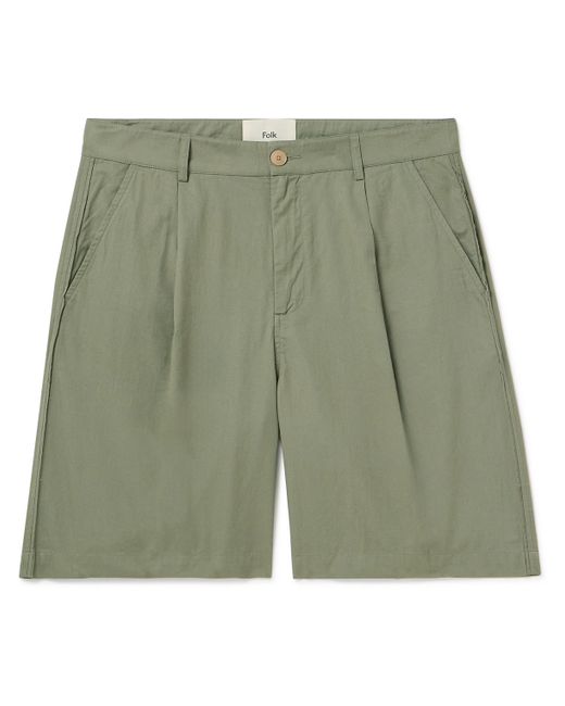 Folk Wide-Leg Pleated Garment-Dyed Cotton-Twill Shorts