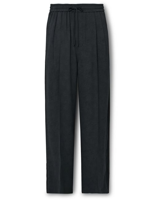 Amomento Straight-Leg Pleated Striped Peached-Crepe Drawstring Trousers