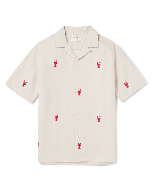 Portuguese Flannel Lobster Convertible-Collar Embroidered Linen and Cotton-Blend Shirt