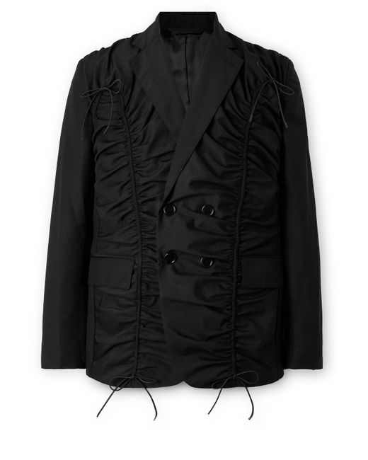 Simone Rocha Double-Breasted Ruched Woven Blazer