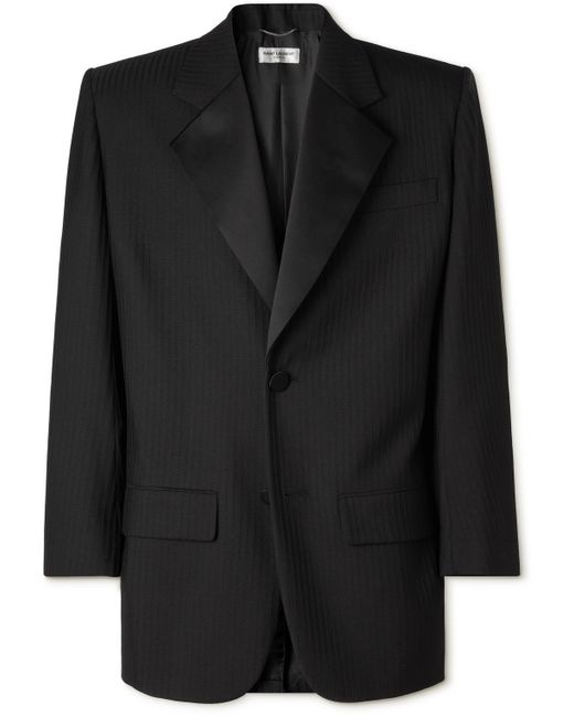 Saint Laurent Grosgrain-Trimmed Pinstriped Wool Tuxedo Jacket