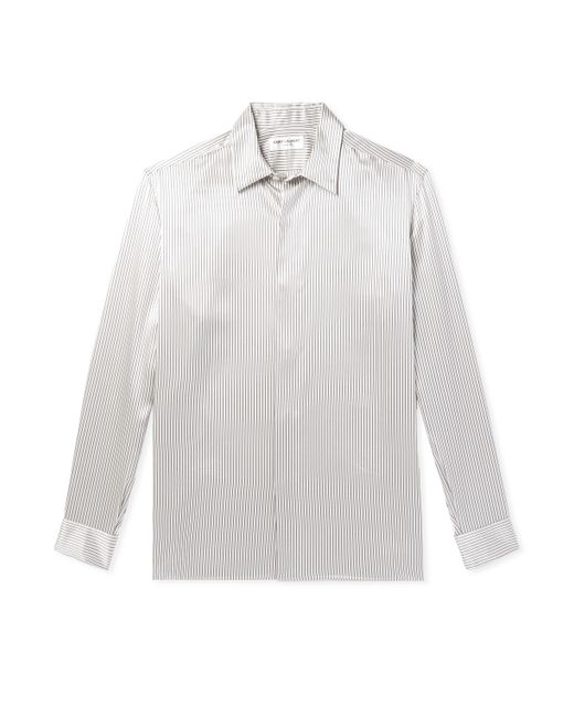 Saint Laurent Grosgrain-Trimmed Striped Silk-Satin Shirt