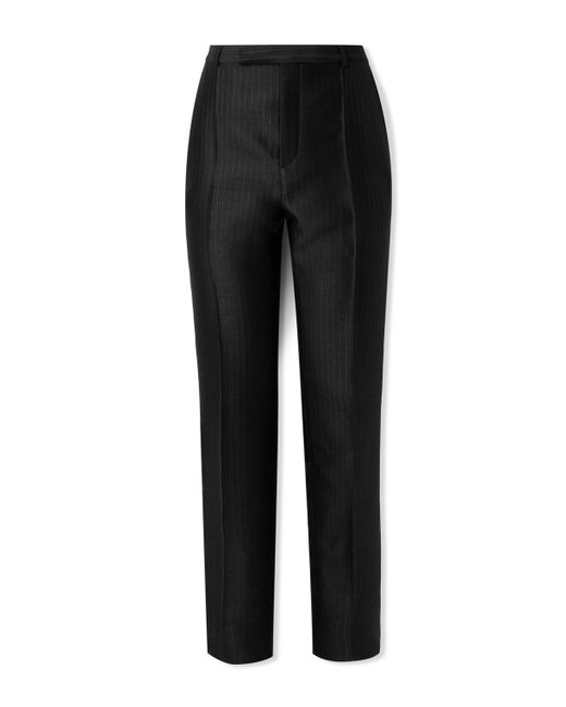Saint Laurent Straight-Leg Pleated Pinstriped Wool and Silk-Blend Suit Trousers