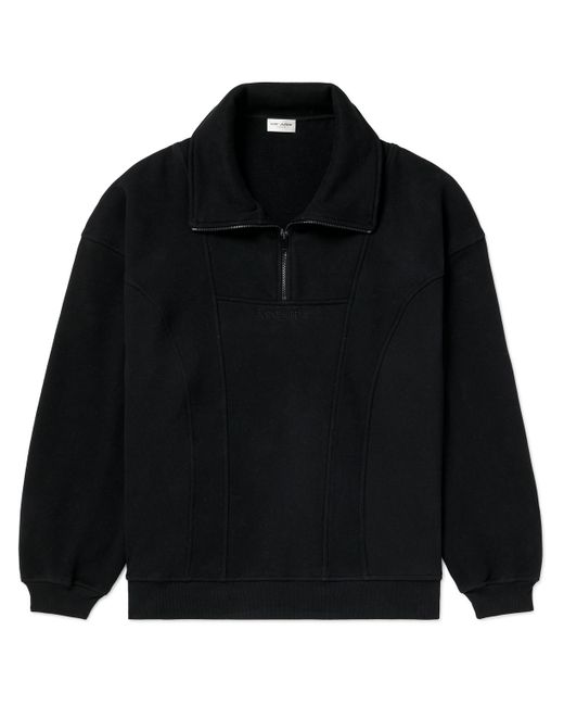 Saint Laurent Logo-Embroidered Cotton-Jersey Half-Zip Sweatshirt