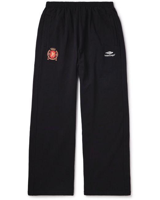 Balenciaga Wide-Leg Logo-Embroidered Cotton-Jersey Sweatpants