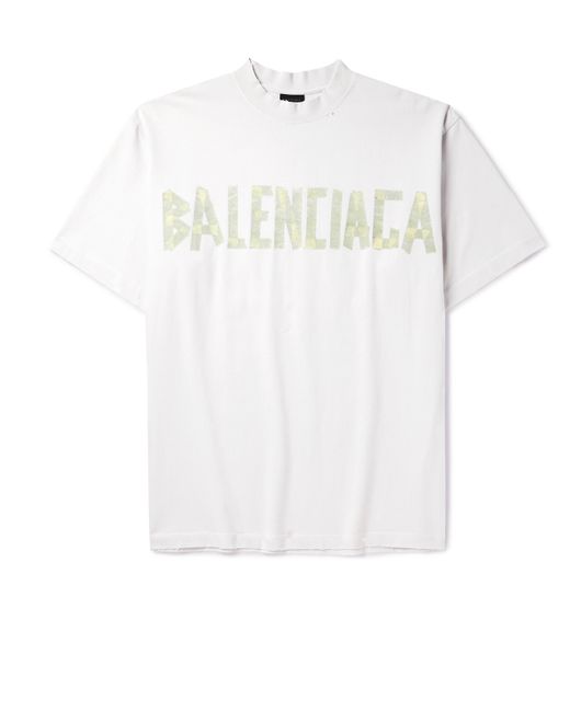 Balenciaga Oversized Distressed Logo-Print Cotton-Jersey T-Shirt