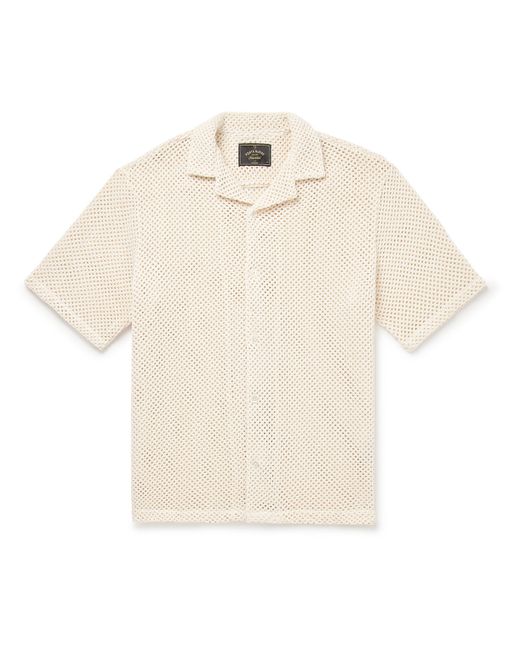 Portuguese Flannel Camp-Collar Crocheted Cotton-Blend Shirt