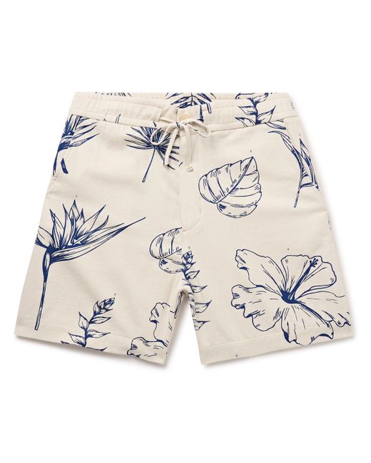 The Elder Statesman Botanic Straight-Leg Printed Slub Cotton and Silk-Blend Drawstring Shorts