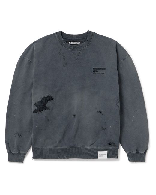 Neighborhood Savage Logo-Embroidered Appliquéd Distressed Cotton-Jersey Sweatshirt