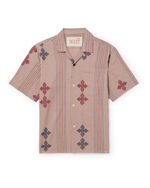 Kardo Ayo Convertible-Collar Embroidered Striped Cotton Shirt