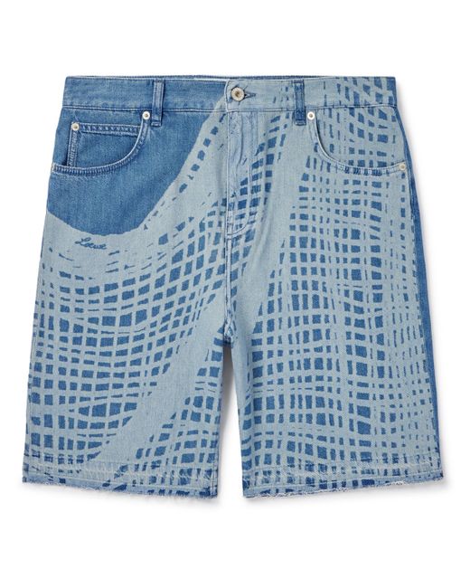 Loewe Paulas Ibiza Straight-Leg Frayed Printed Denim Shorts