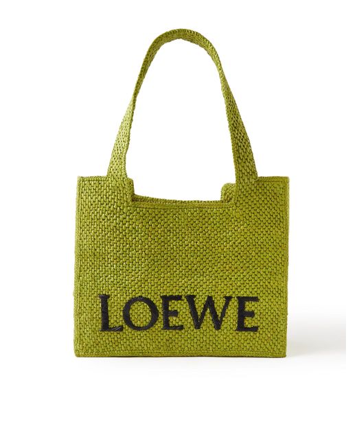 Loewe Paulas Ibiza Font Medium Logo-Embroidered Raffia Tote Bag