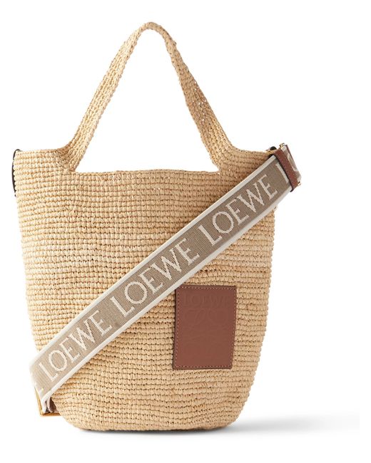 Loewe Paulas Ibiza Slit Mini Leather-Trimmed Raffia Tote Bag