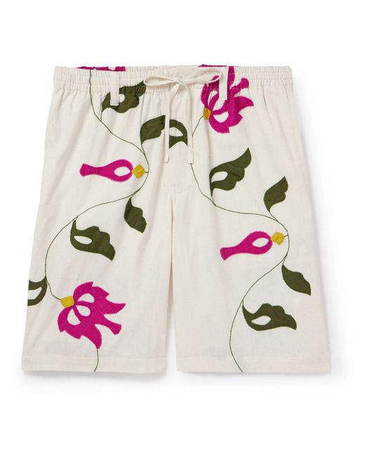 Kardo Embroidered Appliquéd Cotton Drawstring Shorts