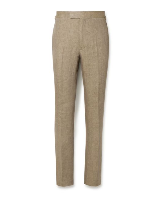 Kingsman Argylle Slim-Fit Straight-Leg Herringbone Linen Trousers