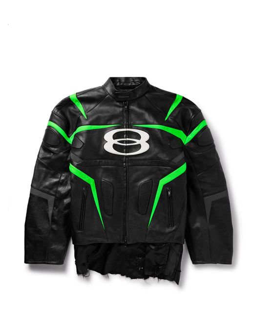 Balenciaga Racer Oversized Distressed Panelled Leather Jacket