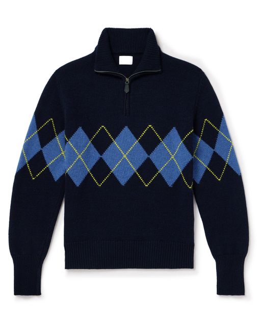 Kingsman Argylle Jacquard-Knit Wool Half-Zip Sweater