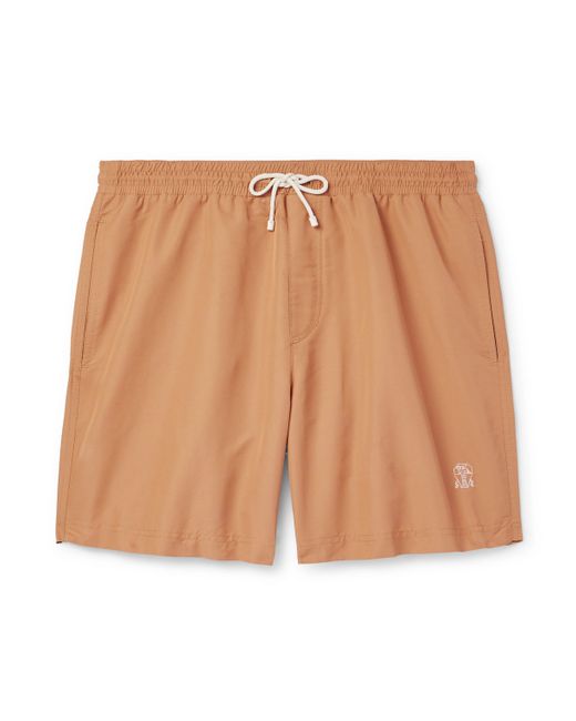 Brunello Cucinelli Straight-Leg Mid-Length Logo-Embroidered Swim Shorts