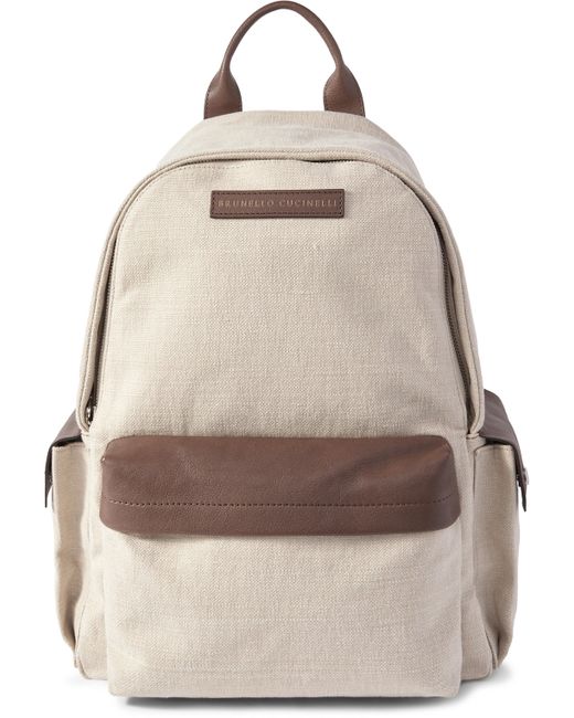 Brunello Cucinelli Logo-Appliquéd Leather and Suede-Trimmed Canvas Backpack