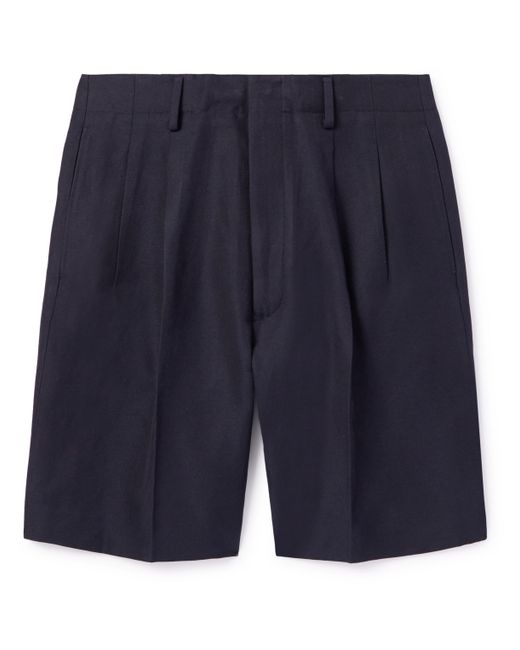 Loro Piana Joetsu Straight-Leg Pleated Cotton and Linen-Blend Twill Bermuda Shorts
