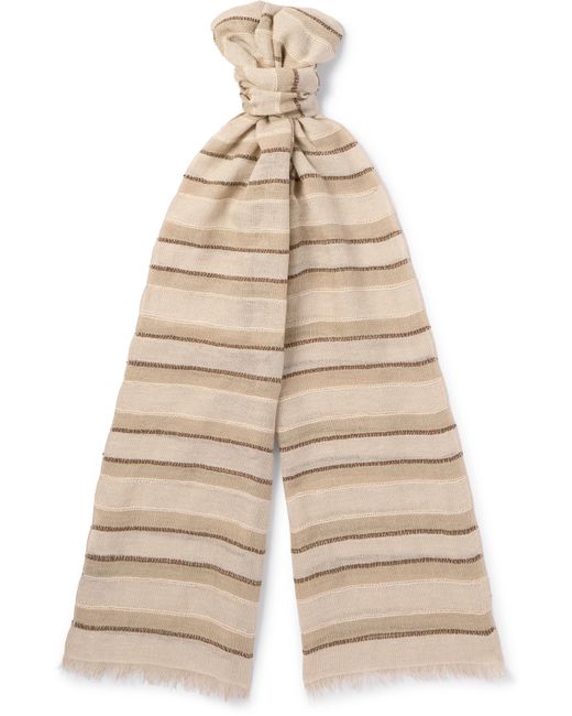 Loro Piana Nakaumi Frayed Striped Silk Linen and Cotton-Blend Scarf