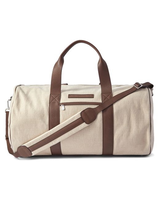 Brunello Cucinelli Leather-Trimmed Canvas Weekend Bag