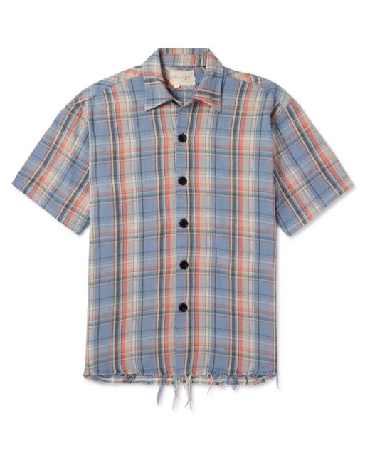 Greg Lauren Frayed Checked Cotton-Flannel Shirt