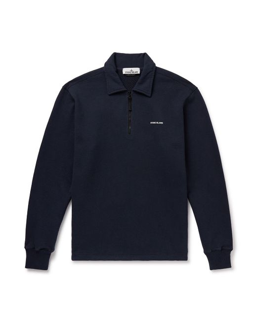 Stone Island Garment-Dyed Logo-Print Cotton-Jersey Half-Zip Sweatshirt