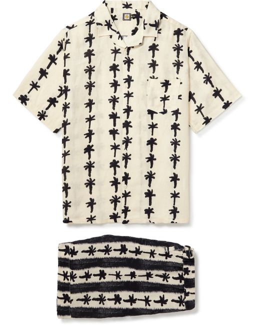 Desmond & Dempsey Camp-Collar Printed Linen Pyjama Set