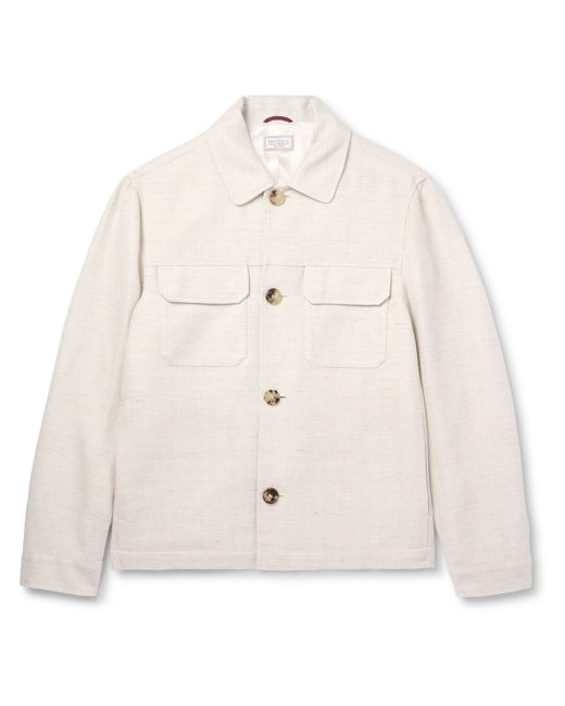 Brunello Cucinelli Herringbone Linen Silk Wool and Cotton-Blend Overshirt