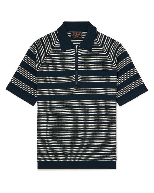 Beams Plus Striped Cotton-Jacquard Half-Zip Polo Shirt