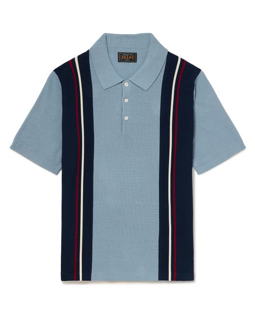 Beams Plus Ribbed Striped Cotton Polo Shirt