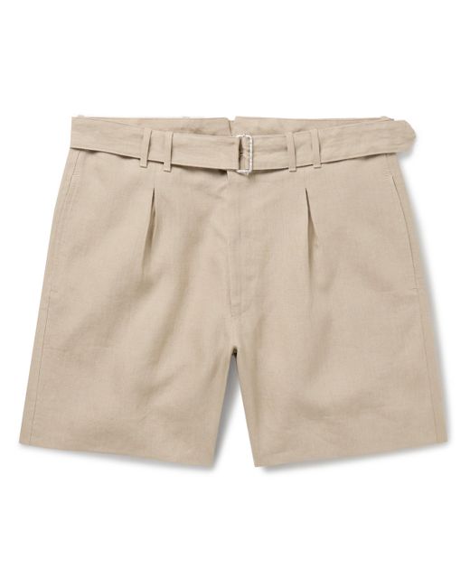 Stòffa Wide-Leg Belted Pleated Linen Shorts