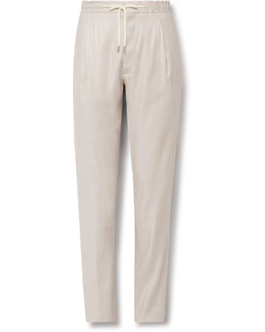Lardini Straight-Leg Pleated Linen-Blend Twill Drawstring Trousers