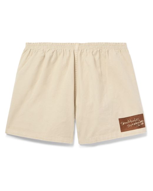 Stockholm Surfboard Club Straight-Leg Garment-Dyed Logo-Appliquéd Cotton and Linen-Blend Twill Shorts