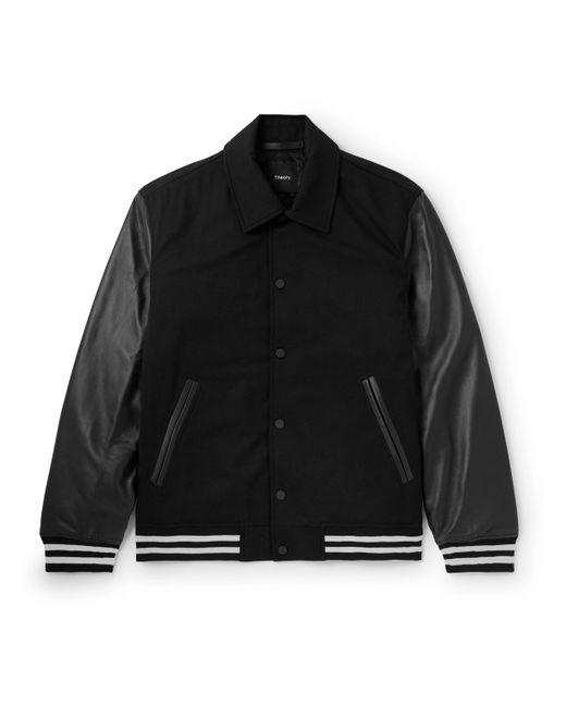 Theory Striped Wool-Blend and Leather Varsity Jacket