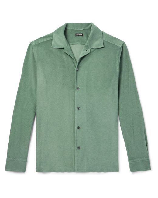 Z Zegna Camp-Collar Cotton and Silk-Blend Terry Shirt