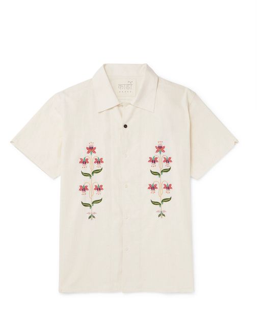 Kardo Chintan Convertible-Collar Embroidered Cotton Shirt