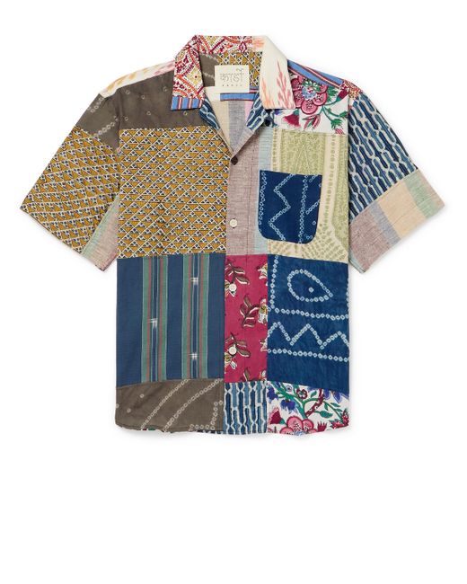Kardo Ronen Convertible-Collar Printed Patchwork Cotton Shirt