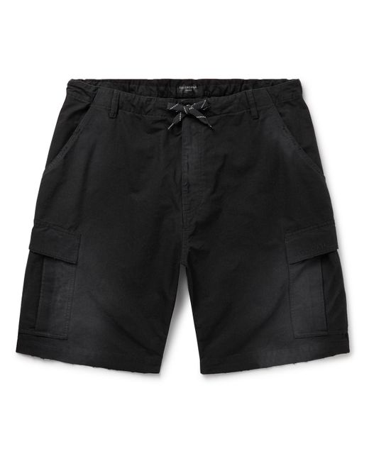 Balenciaga Wide-Leg Distressed Cotton-Ripstop Drawstring Cargo Shorts