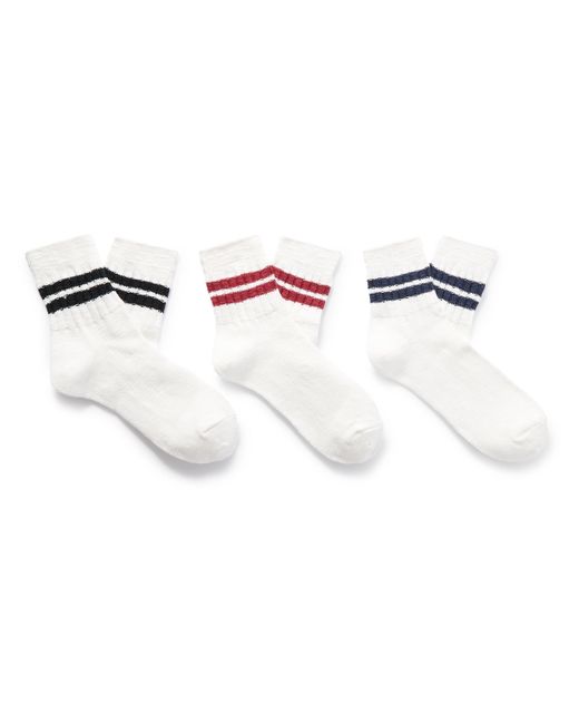 Anonymous Ism Slub Line Q Three-Pack Ribbed Striped Cotton-Blend Socks