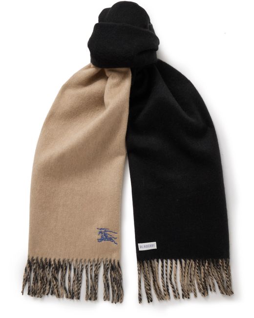 Burberry Reversible Logo-Embroidered Fringed Cashmere Scarf