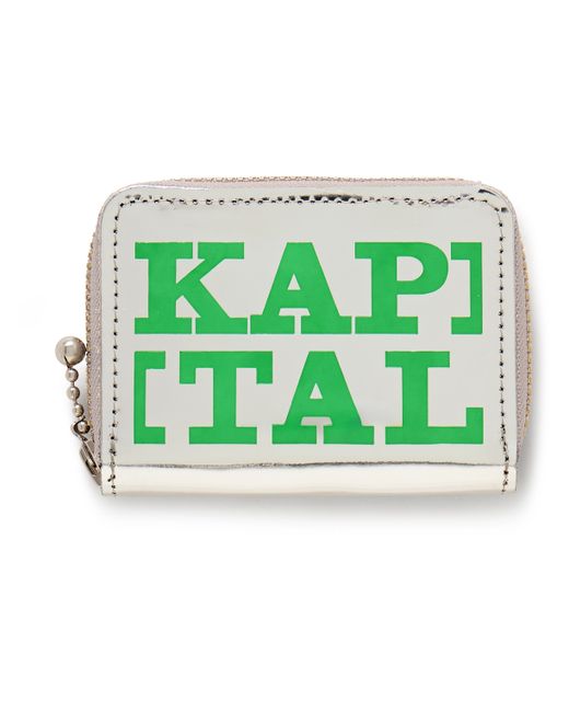 Kapital Thumbs-Up Mini Logo-Print Metallic Leather Zip-Around Wallet
