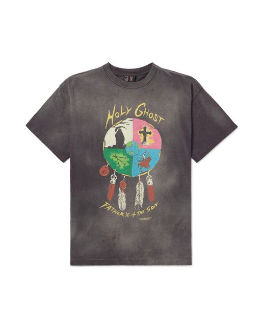 Saint Mxxxxxx LASTMAN Holy Ghost Earth Distressed Printed Cotton-Jersey T-Shirt