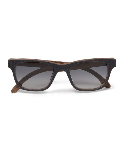 Isaia Square-frame Plaid Wood Sunglasses