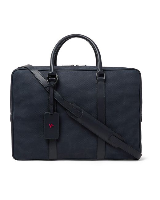 Isaia Leather-Trimmed Textured-Suede Briefcase