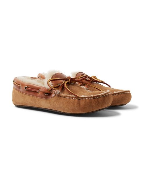 Quoddy Fireside Leather-Trimmed Shearling-Lined Suede Slippers
