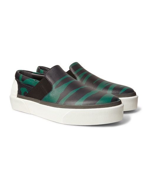 Lanvin Zebra-print Grained-leather Slip-on Sneakers